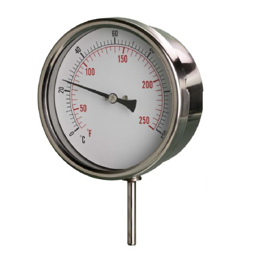 3/8" BSPT BOTTOM ENTRY 100MM DIAL BI-METALLIC TEMPERATURE GAUGE 0/120ºC (DUAL SCALE)