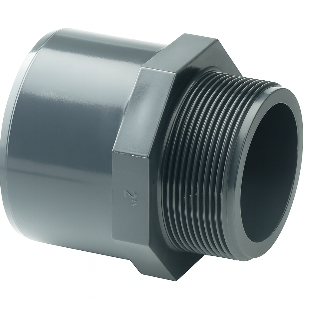[PVCU-MET-40-50-40-MSC] 40mm OD METRIC SOLVENT SOCKET (50mm SPIGOT) X 1.1/2" BSP MALE PVC-U ADAPTOR