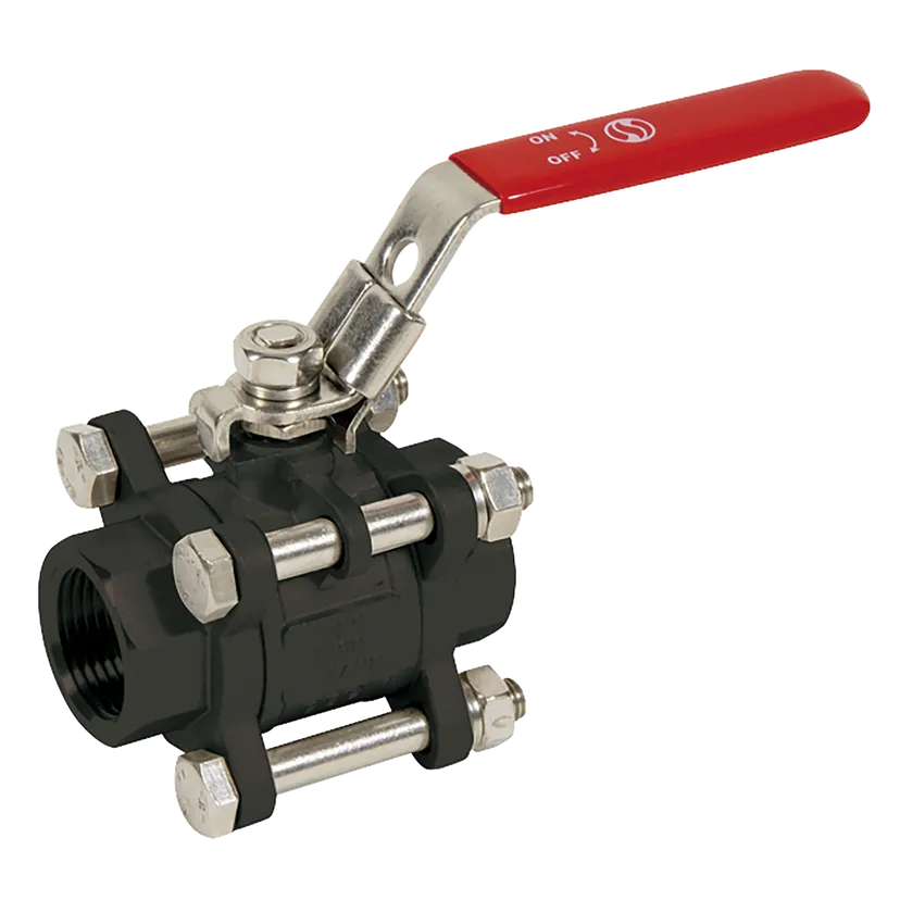   DN40 (1.1/2" NB) BSP 3PC (FXF) CARBON STEEL FULL BORE BALL VALVE PN40 A105N/316/RPTFE 