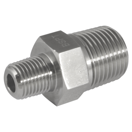 [SS-HYD-HNI-3K-BSPT-15X10-316] DN15 X 10 (1/2" x 3/8" NB) BSPT 3000 SERIES REDUCING HEXAGON NIPPLE MXM SS 316