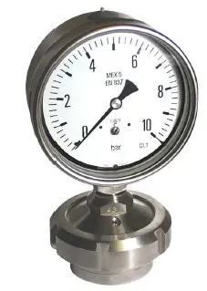 [PG-50-100-7B-SS-DPH-IDF-BTM] 2" IDF FEMALE BTM ENTRY, 100MM DIAL PRESSURE GAUGE, SS, GLYC FIILLED, F/W HYG DIAPHRAGM SEAL, 0-7BAR