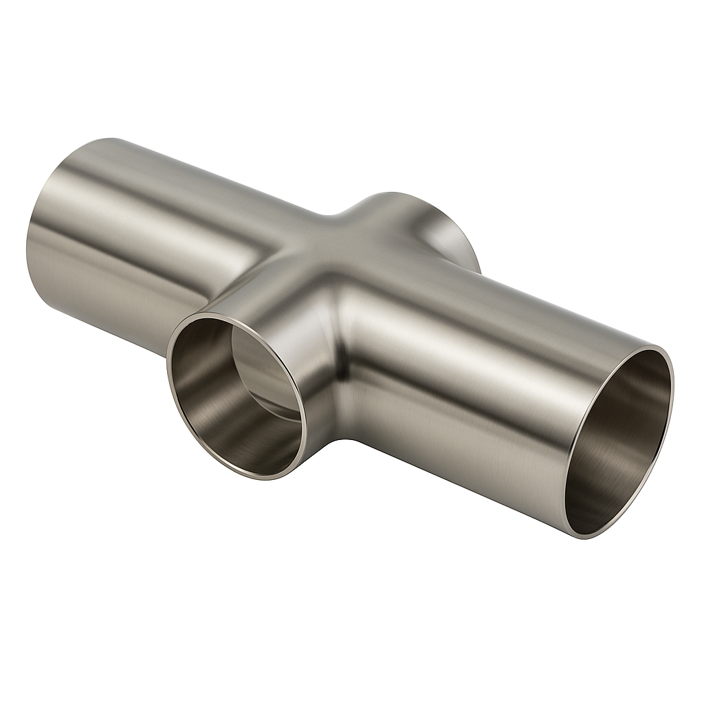 [SS-HYG-PEC-76.1X1.5-316] 3.00" OD HYGIENIC PULLED EQUAL CROSS POLISHED 1.5mm THK SS 316