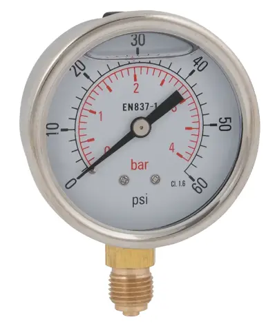 [PG-8-63-6B-SS-BSPP-BTM] 1/4" BSPP BOTTOM ENTRY, 63MM DIAL PRESSURE GAUGE, GLYC FILLED, 0-100PSI (0-6BAR)