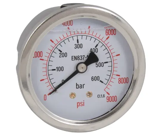 [PG-8-63-12B-SS-BSPP-CB] 1/4" BSPP CENTRE BACK ENTRY, 63MM DIAL PRESSURE GAUGE, GLYC FILLED, 0-200PSI (0-12BAR)