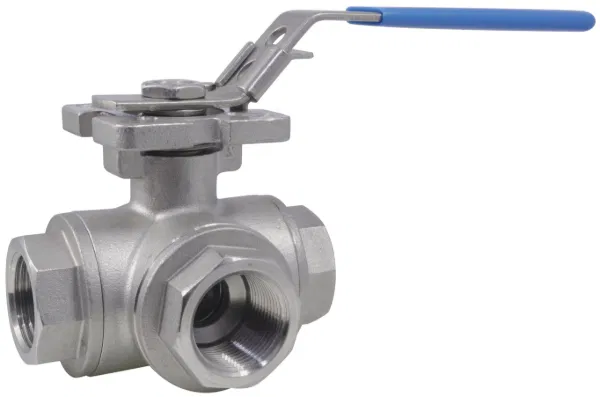 [SS-VAL-BAL-NPT-3W-LP-10] DN10 (3/8" NB) NPT (FXFXF) 3WAY RB L-PORT BALL VALVE LEVER OP. SS 316/L