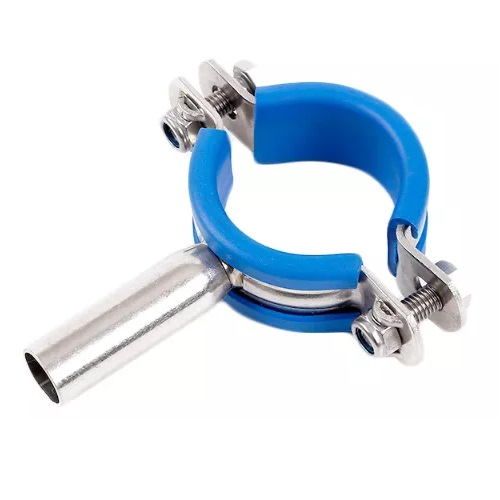 [SS-HYG-AV-PLN-204-304] 204MM OD METRIC | HYGIENIC | WELD STEM | ANTI VIBRATION | BLUE RUBBER LINED | PIPE CLIP | STAINLESS STEEL | GR. 304/L