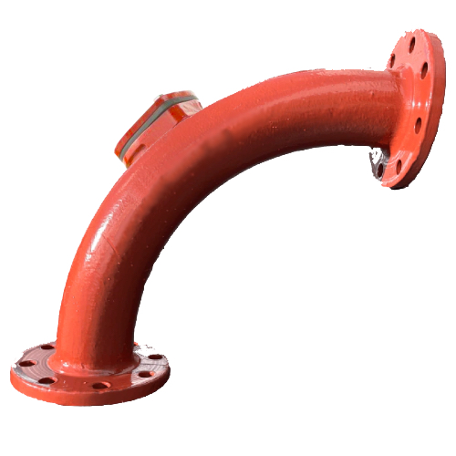[DI-ELB-BEN-100-P16-90-RED-EN598-LONG-INS]  DN100 (4" NB) PN16 FLANGED DUCTILE IRON SWEPT BEND 90° LONG RADIUS RED OXIDE EN598 (WITH INSPECTION HATCH)