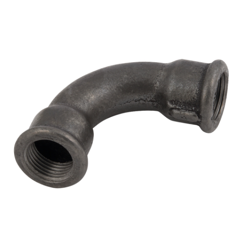 [MI-NB-BSP-BEN-LR-FF-90-0-BLK]   DN10 (3/8" NB) BSP BLACK MALLEABLE IRON FXF LONG RADIUS BEND 90° 