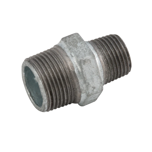 [MI-NB-BSP-HNIR-8-6-GAL]    DN8 X 6 (1/4" X 1/8" NB) BSP GALVANISED MALLEABLE IRON REDUCING HEX NIPPLE 