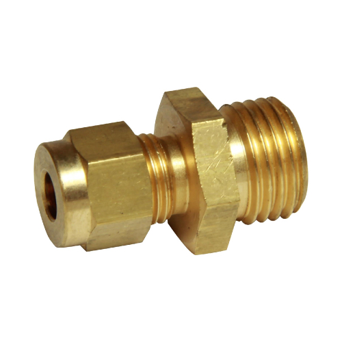 [BRS-COM-MSA-BSPP-8-6]     8mm OD (METRIC) COMPRESSION x DN8 (1/4" NB) BSPP MALE ADAPTOR BRASS 