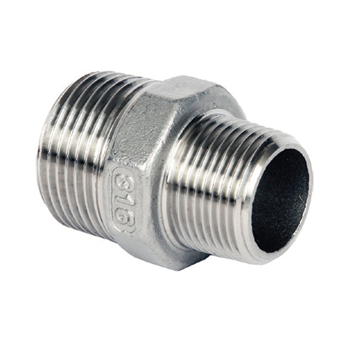 [SS-NB-BSP-150-RNIP-15X10-316] DN15 X 10 (1/2" X 3/8" NB) BSP 150# REDUCING HEX NIPPLE SS 316