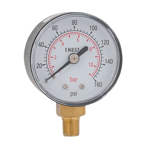 [PG-15-100-7B-BLK-BRA-BTM] 1/2" BSPT BOTTOM ENTRY 63MM DIAL PRESSURE GAUGE 0-10BAR (0-100PSI) 